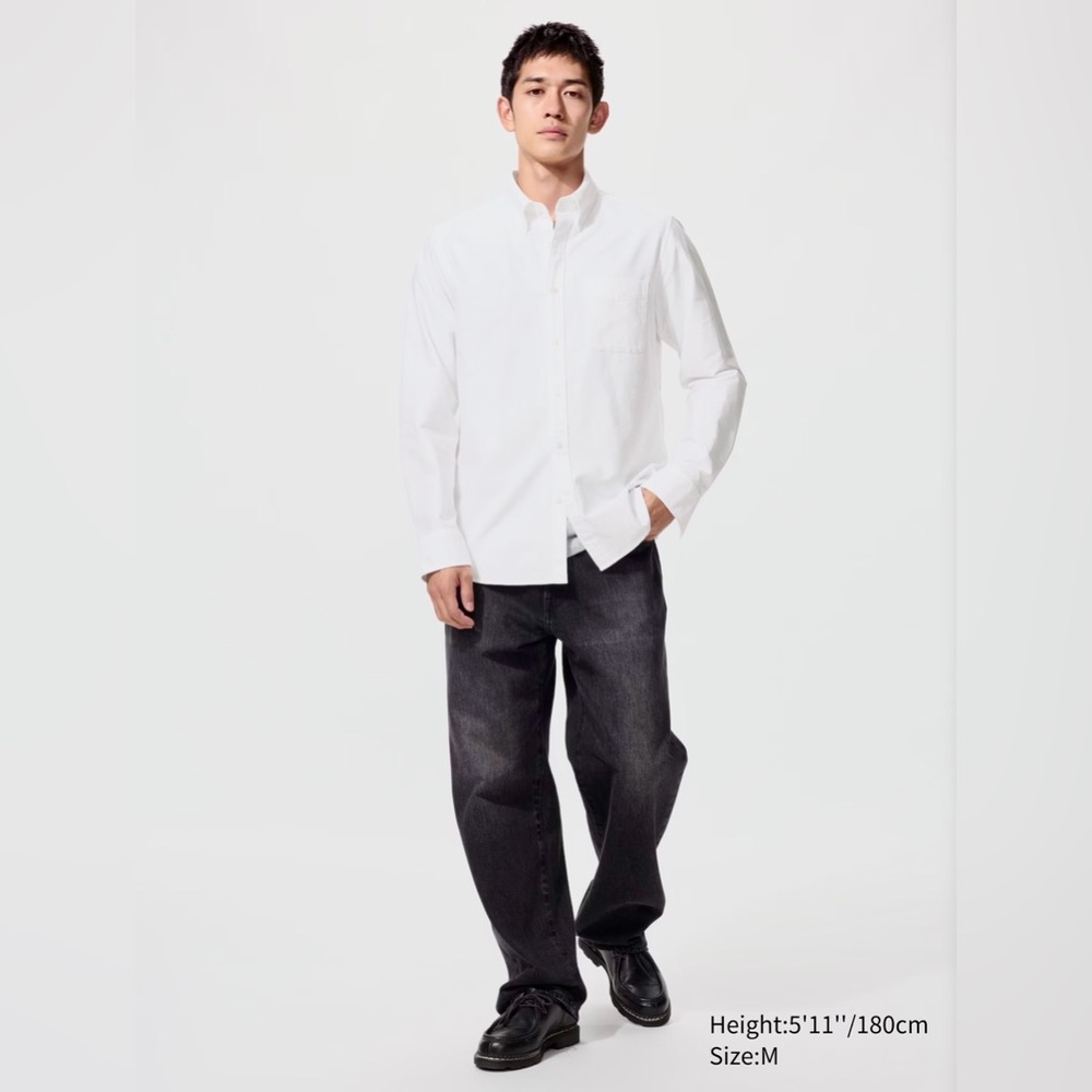 UNIQLO White Button-Down Long Sleeve Shirt Slim Fit Size M